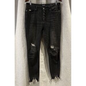 Women's Judy Blue‎ Black Skinny Fit Button Fly Distressed Raw Hem Jeans Size 11